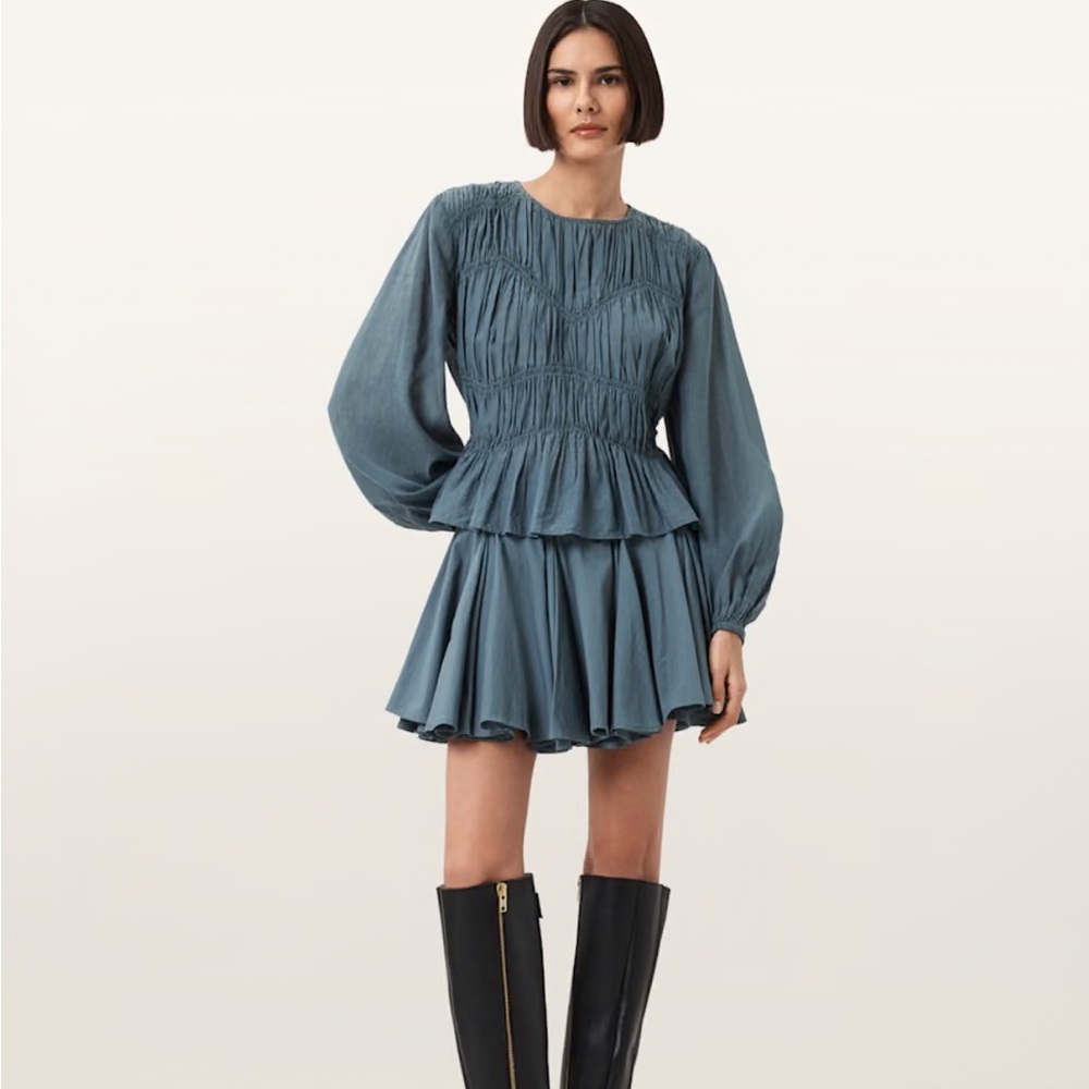 All Saints Melani Blue Round Neck Gathered Top 10